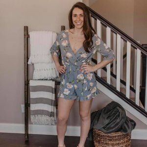 Gray floral romper